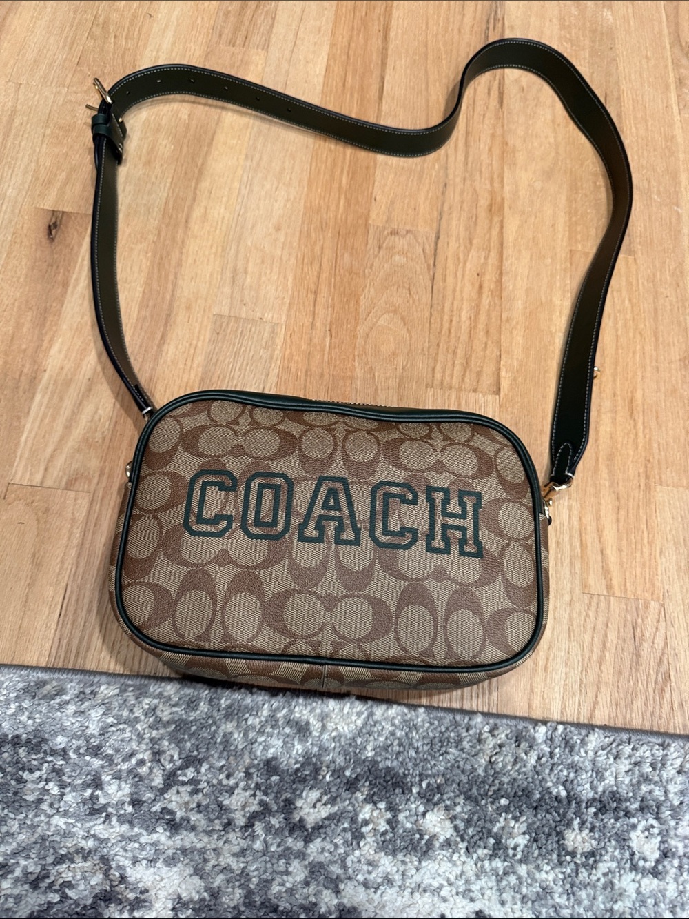 Coach Jamie Brown Signature Canvas Crossbody with Green Trim